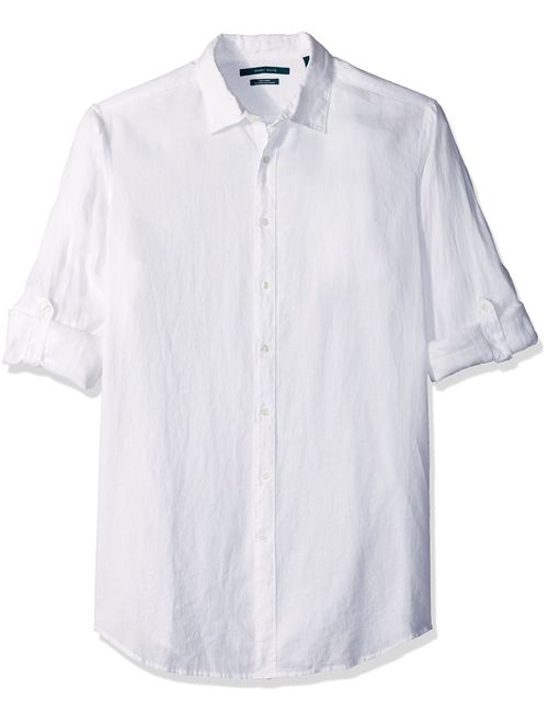 Perry Ellis Men's Big and Tall Solid Rolled-Sleeve Linen Shirt