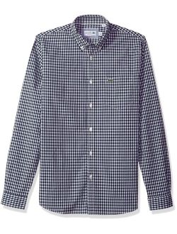 Men's Long Sleeve with Pocket Gingham Poplin Regular Fit Woven Shirt, CH9559