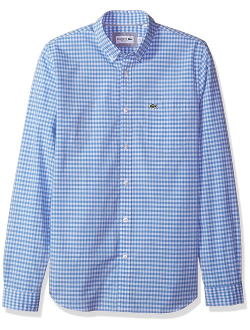 Lacoste Men's Long Sleeve with Pocket Gingham Poplin Regular Fit Woven Shirt, CH9559