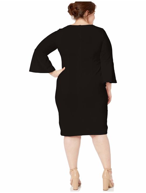 Calvin Klein Women's Plus Size Solid Sheath with Detailed Bell Sleeve Dress