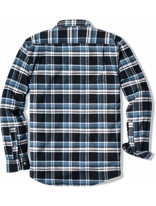CQR Flannel Long Sleeved Button-Up Plaid All Cotton Brushed Shirt