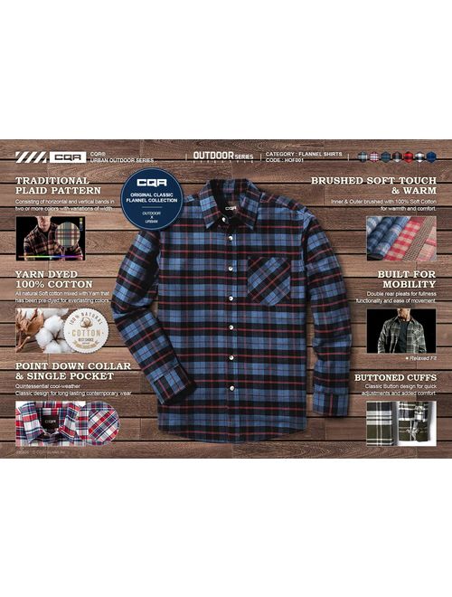 CQR Flannel Long Sleeved Button-Up Plaid All Cotton Brushed Shirt