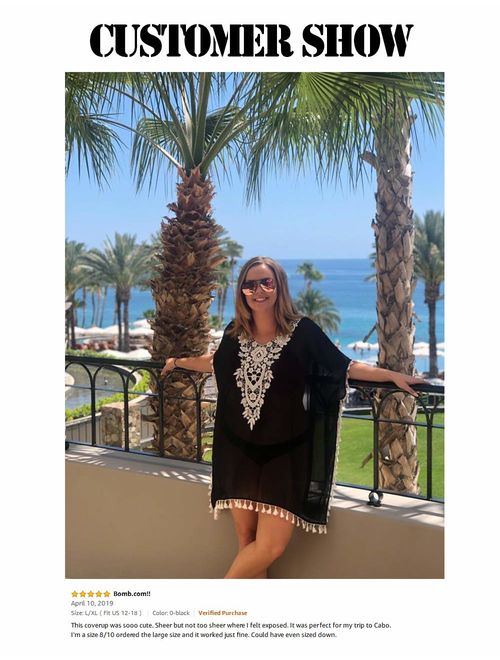 CPOKRTWSO Women's Crochet Chiffon Tassel Swimsuit Beach Bikini Cover Ups for Swimwear