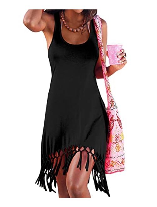 pinziko Women's Summer Sleeveless Beach Dress Bikini Cover Up Tank Vacation Dresses(5 Colors S-2XL)