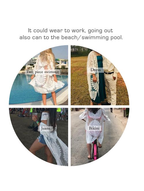 shermie Women's Floral Crochet Lace Beach Swimsuit Cover Ups Long Vintage Kimono Cardigan Dress