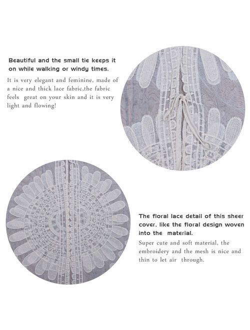 shermie Women's Floral Crochet Lace Beach Swimsuit Cover Ups Long Vintage Kimono Cardigan Dress