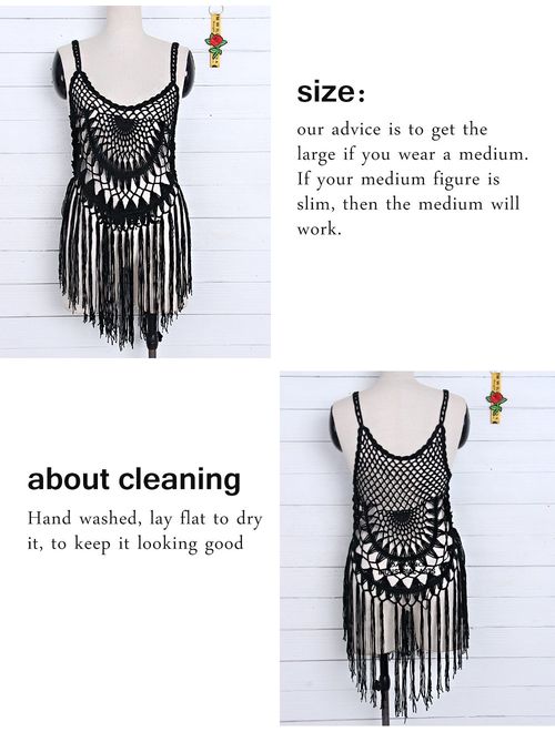 shermie Women's Handmade Crochet Swimsuit Cover UPS Short Halter Beach Dresses with Tassels