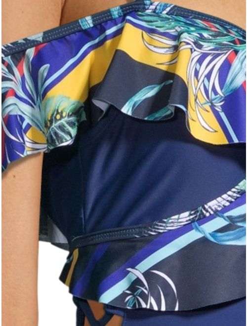 XOXO Womens Ruffle One-Shoulder One-Piece Swimsuit