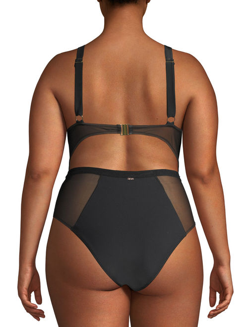 XOXO Womens Plus Size Lace-Up One-Piece Swimsuit