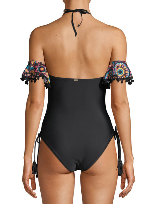XOXO Womens Smocked One-Piece Swimsuit