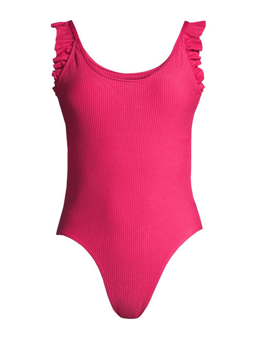 Juicy Couture Womens One-Piece Swimsuit With Ruffle Armhole and Ribbed Fabrication