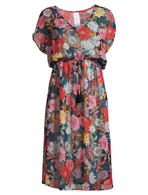 Time and Tru Women's Floral Chiffon Midi Swim Cover Up