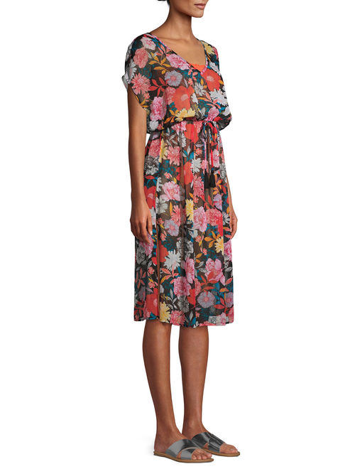 Time and Tru Women's Floral Chiffon Midi Swim Cover Up