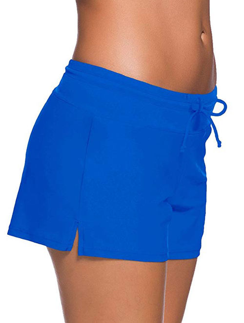 LELINTA Women's Solid Swimwear Trunks Adjustable Swim Shorts Stretch Board Shorts Swimsuit Bottoms Pants Plus Size S-3XL