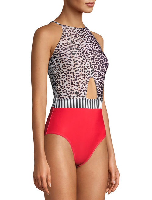 Vigoss Women's Center Cutout Leopard Print One-Piece Swimsuit