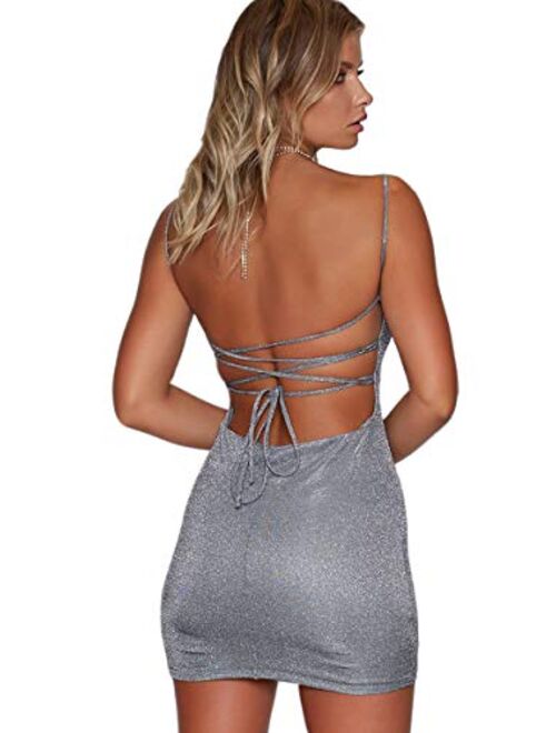 just quella Women Clubwear Party Sexy Dresses Silver Backless Bodycon Dress