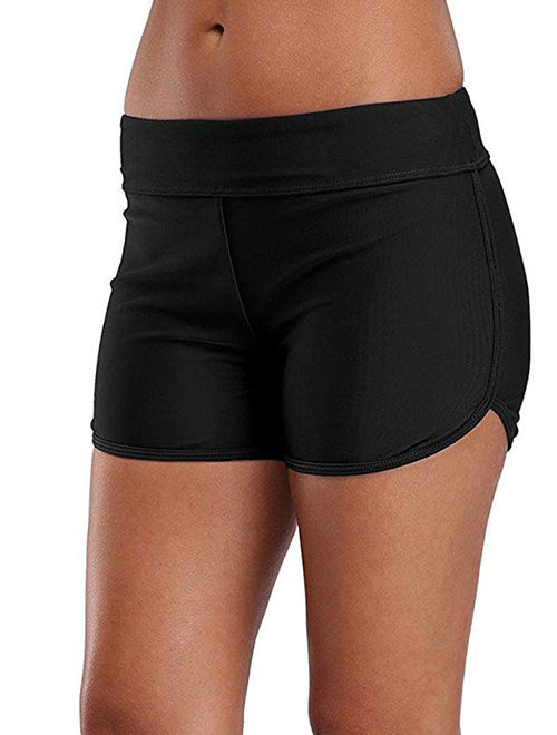 Charmo Swimsuit Bottoms for Women Tummy Control Swim Shorts Solid Boardshorts