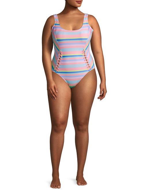 Juicy Couture Womens Plus One-Piece Swimsuit With Lacing Detail