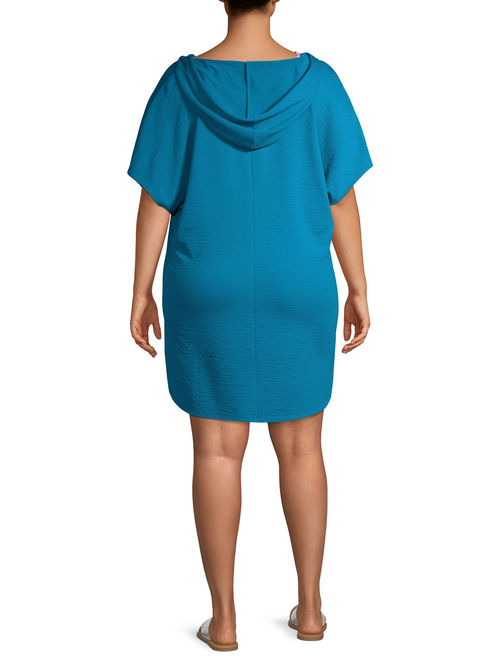 Time and Tru Women's Plus Size Hooded Dolman Swim Coverup