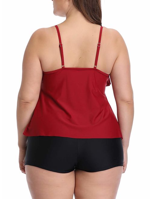 B2prity Women's Plus Size Bathing Suits Two Piece Swimsuit Ruffle Flounce Tankini Swimsuits for Women