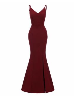 Chowsir Women Sexy Backless Long Cocktail Bridesmaid Slip Evening Prom Dress