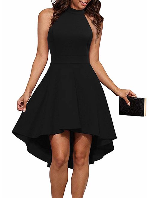 Sarin Mathews Womens Halter Neck High Low Dresses Sexy Backless A Line Cocktail Party Skater Dress