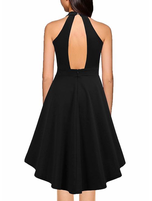 Sarin Mathews Womens Halter Neck High Low Dresses Sexy Backless A Line Cocktail Party Skater Dress