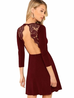Women's Sleeveless Lace Applique Cocktail Backless Party Flare Mini Dress