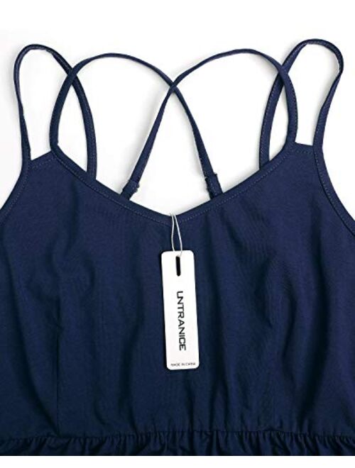 ULTRANICE Women's Summer Floral Sleeveless Adjustable Spaghetti Backless Short Dress