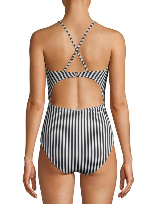 Juicy Couture Womens One-Piece High Neck Swimsuit With Center Cutout