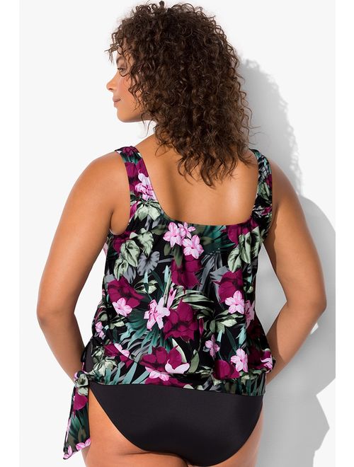 Swimsuits For All Women's Plus Size Side Tie Blouson Tankini Top