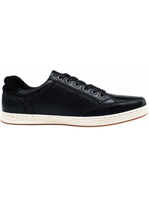 JOUSEN Men's Causal Shoes Leather Fashion Sneakers Breathable Hole Oxford(9.5,Black)