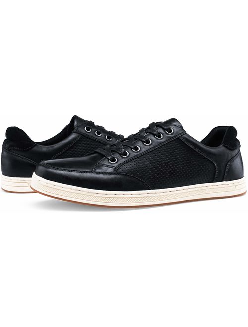 JOUSEN Men's Causal Shoes Leather Fashion Sneakers Breathable Hole Oxford(9.5,Black)