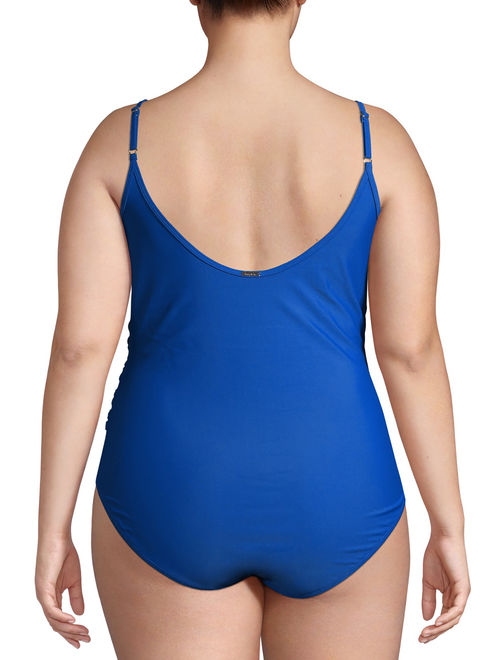 SIMPLY FIT WOMENS 1 PC PLUS SIZE SWIMSUIT WITH CRISS CROSS SHIRRING