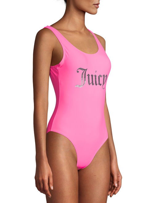 Juicy Couture Womens One-Piece Swimsuit With Foil Verbiage Logo