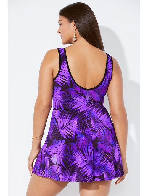 Swimsuits For All Women's Plus Size Chlorine Resistant Tank Swimdress