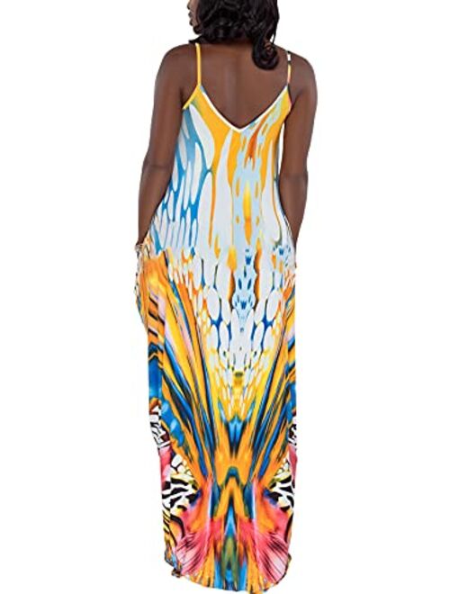 Voghtic Women Casual Floral Print Maxi Dress Spaghetti Strap Backless Loose Long Maternity Dresses