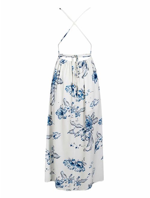 Fargeous Women's Floral Deep V Neck Backless Strap Flower Print Split Long Maxi Party Dress