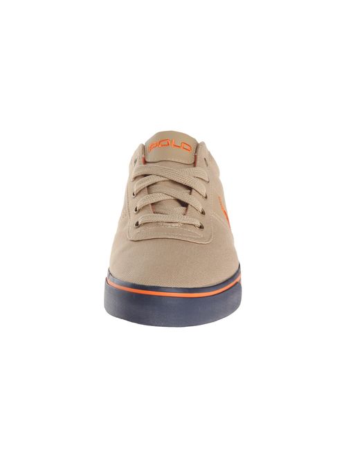 Polo Ralph Lauren Men's Hanford Sneaker,Khaki,Orange,Navy (8.5)