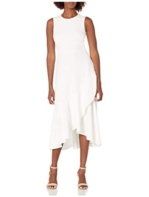 Calvin Klein Women's Sleeveless Seamed Midi with Flounce Hem Dress