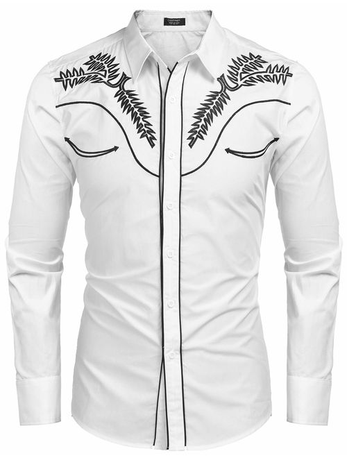 COOFANDY Men's Western Shirts Long Sleeve Slim Fit Embroideres Cowboy Casual Button Down Shirt