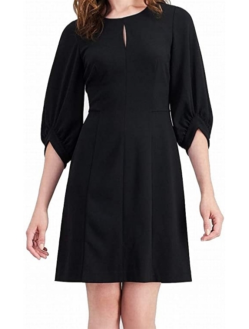 Calvin Klein Women's Solid Blouson Sleeve A-line Dress with Front Keyhole