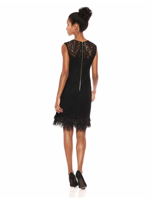 Calvin Klein Women's Lace Sheath with Feather Trim