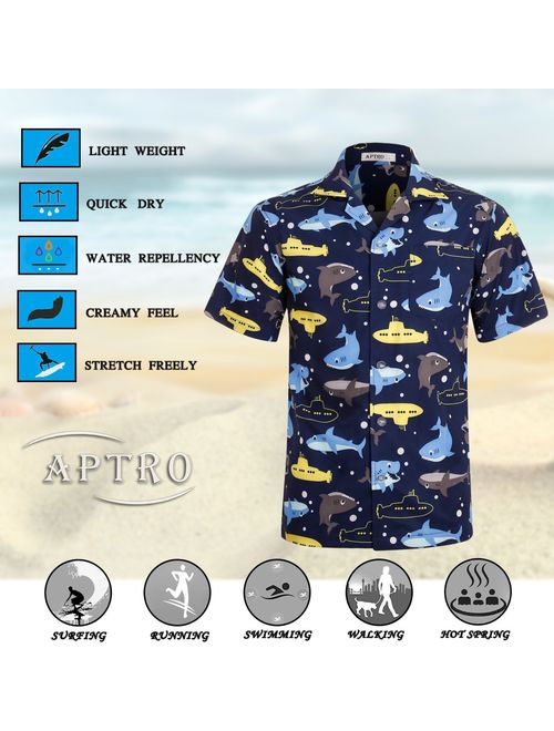 APTRO Men's Hawaiian Shirt 4 Way Stretch Regular Fit Button Down Beach Tropical Shirts
