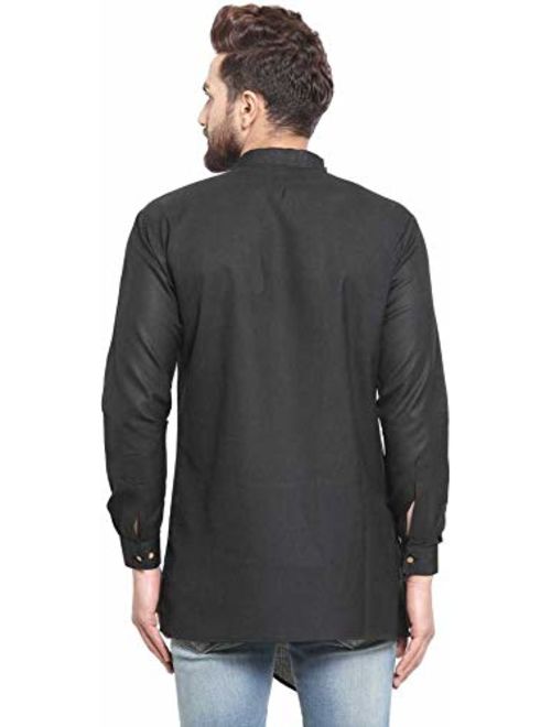 FASHIONZAADI Men's Cotton Short Trail Cut Kurta Casual Wear Shirt Plus Size Buttondown Tunic