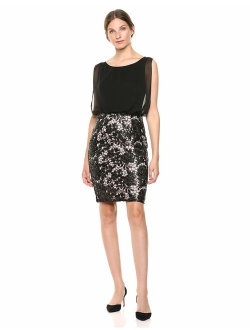 Women's Chiffon Blouson Dress with All Over Embellished Skirt