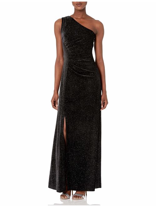 Calvin Klein Women's One Shoulder Long Velvet Dress