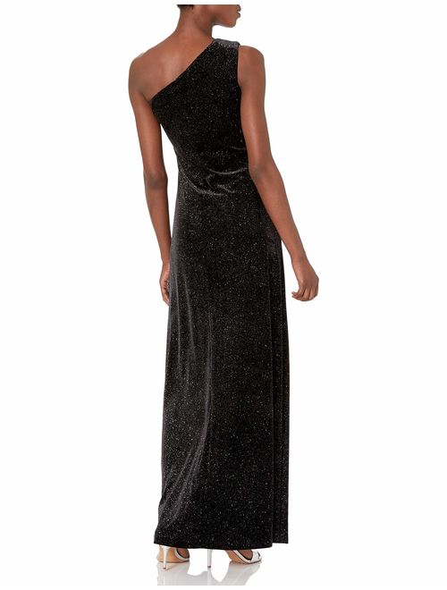 Calvin Klein Women's One Shoulder Long Velvet Dress