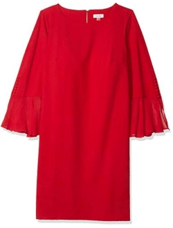 Women's Plus Size Solid Sheath with Chiffon Bell Sleeves Dress