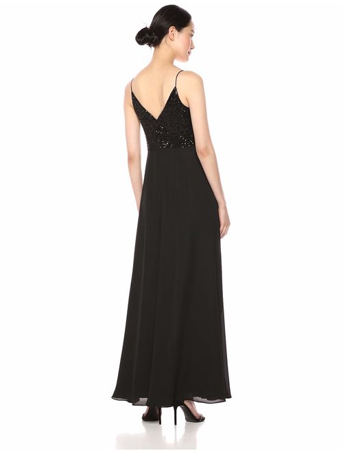 Calvin Klein Women's Sleeveless Gown with Sequin Bodice and Chiffon Ruffle Skirt
